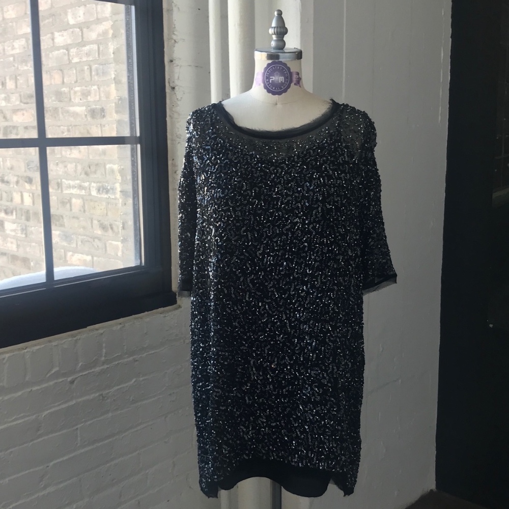 All Saints Marble Sequin Dress, NWT, Black, SZ 10